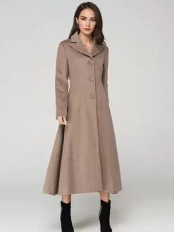 Manteau en laine mélangée avec cape classique à revers élégant Camel hiver long vêtements d'extérieur pour femmes 2026