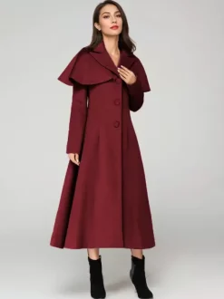Manteau en laine mélangée avec cape classique à revers élégant Camel hiver long vêtements d'extérieur pour femmes 2026