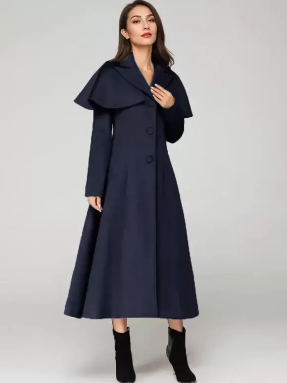 Manteau en laine mélangée avec cape classique à revers élégant Camel hiver long vêtements d'extérieur pour femmes 2026