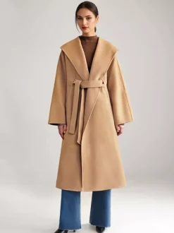 Manteau en mélange de laine et de cachemire blanc à revers larges et ceinture double face pour femme vêtement d'hiver 2026