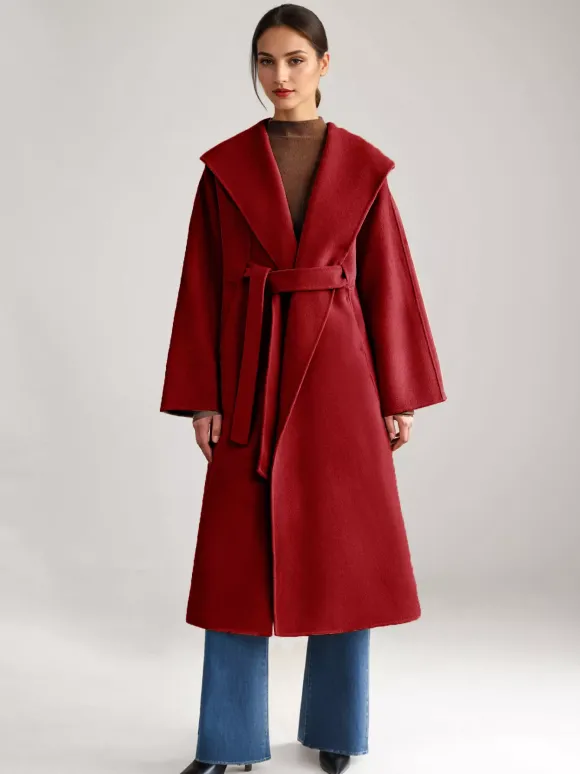 Manteau en mélange de laine et de cachemire blanc à revers larges et ceinture double face pour femme vêtement d'hiver 2026