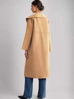 Manteau en mélange de laine et de cachemire blanc à revers larges et ceinture double face pour femme vêtement d'hiver 2026