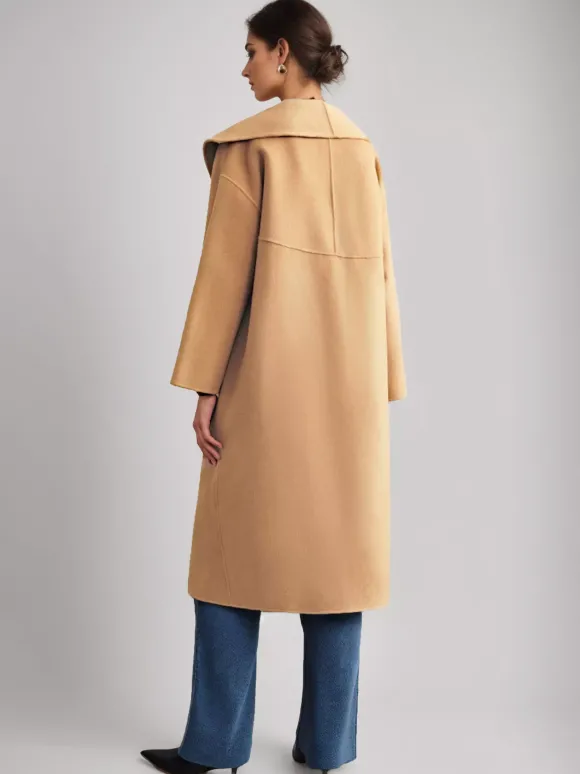 Manteau en mélange de laine et de cachemire blanc à revers larges et ceinture double face pour femme vêtement d'hiver 2026