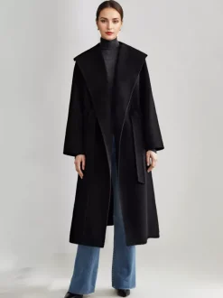 Manteau en mélange de laine et de cachemire blanc à revers larges et ceinture double face pour femme vêtement d'hiver 2026