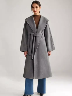 Manteau en mélange de laine et de cachemire blanc à revers larges et ceinture double face pour femme vêtement d'hiver 2026