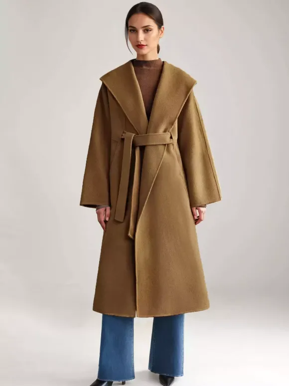 Manteau en mélange de laine et de cachemire blanc à revers larges et ceinture double face pour femme vêtement d'hiver 2026
