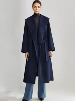Manteau en mélange de laine et de cachemire blanc à revers larges et ceinture double face pour femme vêtement d'hiver 2026