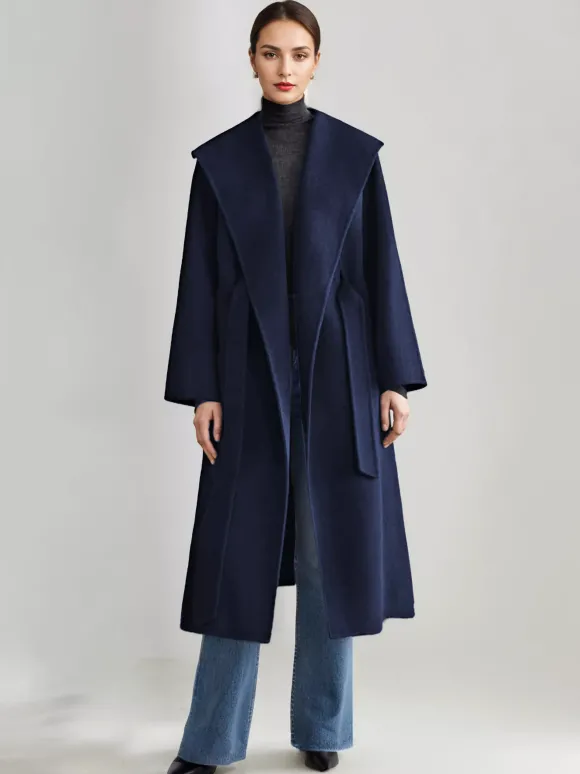 Manteau en mélange de laine et de cachemire blanc à revers larges et ceinture double face pour femme vêtement d'hiver 2026