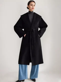 Manteau en mélange de laine et de cachemire blanc à revers larges et ceinture double face pour femme vêtement d'hiver 2026
