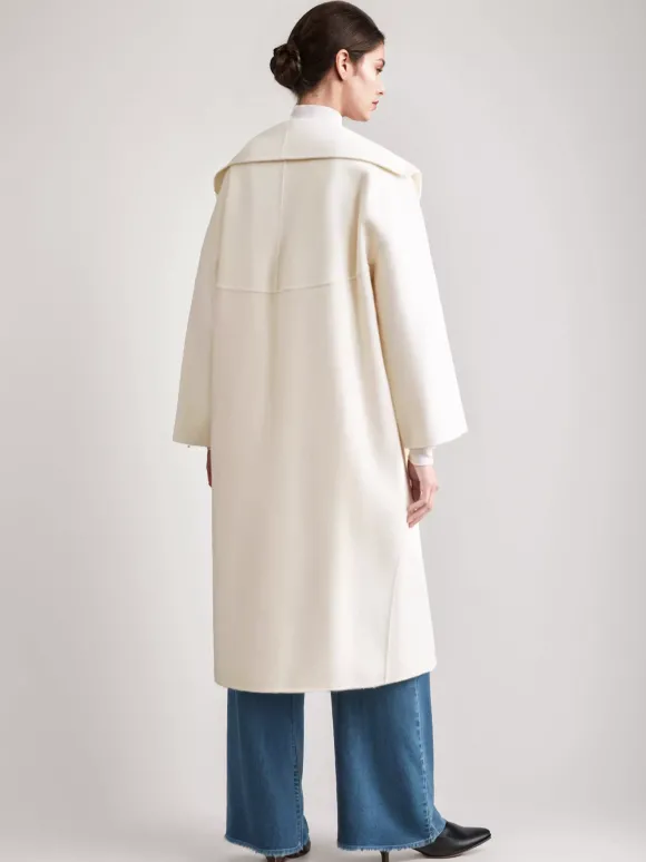 Manteau en mélange de laine et de cachemire blanc à revers larges et ceinture double face pour femme vêtement d'hiver 2026