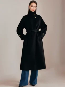 Manteau en mélange de laine et de cachemire blanc à col montant et ceinture double face pour femme vêtement d'hiver 2026