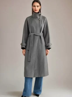 Manteau en mélange de laine et de cachemire blanc à col montant et ceinture double face pour femme vêtement d'hiver 2026