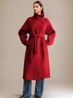 Manteau en mélange de laine et de cachemire blanc à col montant et ceinture double face pour femme vêtement d'hiver 2026