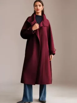 Manteau en mélange de laine et de cachemire blanc à col montant et ceinture double face pour femme vêtement d'hiver 2026