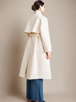 Manteau en mélange de laine et de cachemire blanc à col montant et ceinture double face pour femme vêtement d'hiver 2026