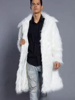 Manteau Fausse Fourrure Marron Manteau Manches Longues Col Rabattu Hiver Homme