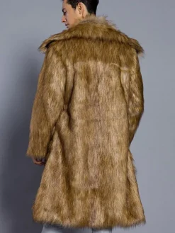 Manteau Fausse Fourrure Marron Manteau Manches Longues Col Rabattu Hiver Homme