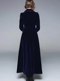 Manteau Femme Long Hiver Moulant en Satin à Col Revers avec Manches Longues Coupe Cintrée avec Boutons avec Poches Unicolore