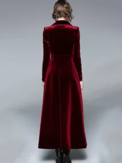 Manteau Femme Long Hiver Moulant en Satin à Col Revers avec Manches Longues Coupe Cintrée avec Boutons avec Poches Unicolore