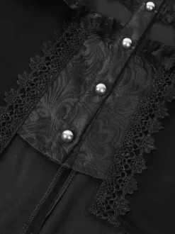 Manteau gothique noir mi-long pour femme trench-coat slim col montant foncé smoking de palais mode automne et hiver