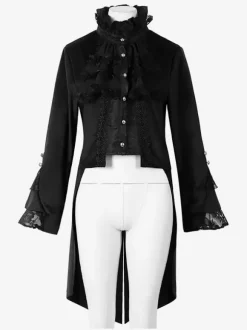 Manteau gothique noir mi-long pour femme trench-coat slim col montant foncé smoking de palais mode automne et hiver
