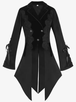 Manteau gothique noir mi-long pour femme trench-coat slim col montant foncé smoking de palais mode automne et hiver