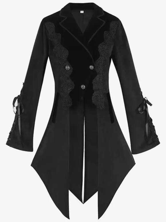 Manteau gothique noir mi-long pour femme trench-coat slim col montant foncé smoking de palais mode automne et hiver