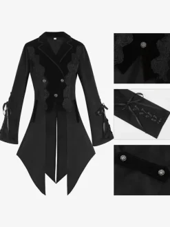 Manteau gothique noir mi-long pour femme trench-coat slim col montant foncé smoking de palais mode automne et hiver