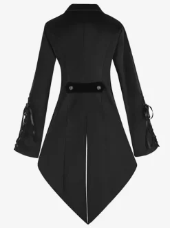 Manteau gothique noir mi-long pour femme trench-coat slim col montant foncé smoking de palais mode automne et hiver