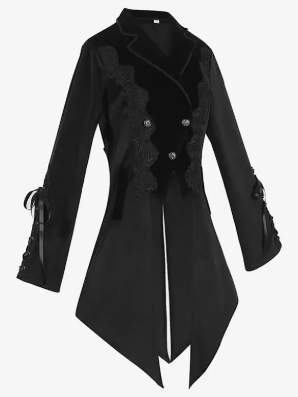 Manteau gothique noir mi-long pour femme trench-coat slim col montant foncé smoking de palais mode automne et hiver
