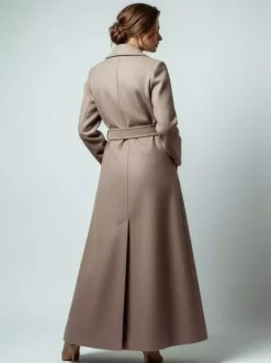 Manteau long croisé en laine avec cape et ceinture amovibles pour femme 2026