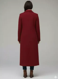 Manteau long droit en laine à simple boutonnage et revers cranté classique collection femme 2026