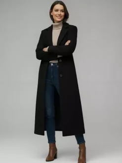 Manteau long droit en laine à simple boutonnage et revers cranté classique collection femme 2026