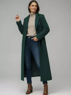 Manteau long droit en laine à simple boutonnage et revers cranté classique collection femme 2026