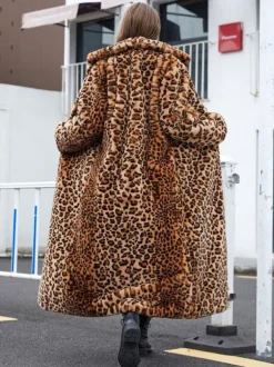 Manteau long en fausse fourrure léopard veste longue écologique d'hiver pour femme 2026