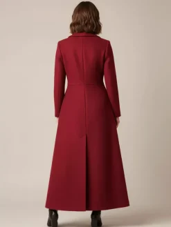 Manteau long en laine à col châle coupe trapèze et col en V pour femme 2026