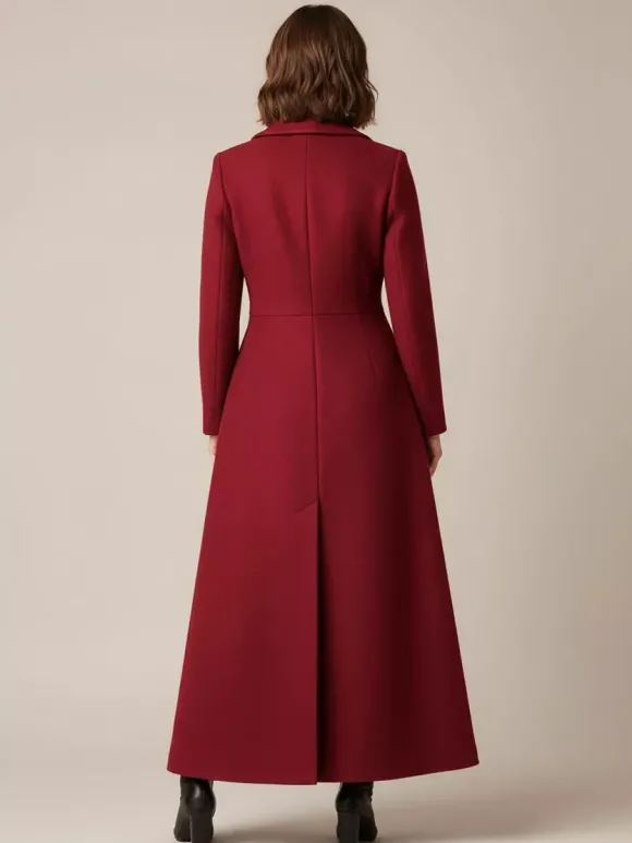 Manteau long en laine à col châle coupe trapèze et col en V pour femme 2026