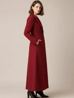 Manteau long en laine à col châle coupe trapèze et col en V pour femme 2026
