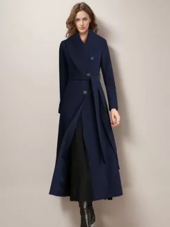 Manteau long pour femme avec ceinture rouge et col large vêtement d'extérieur chaud pour l'hiver 2026