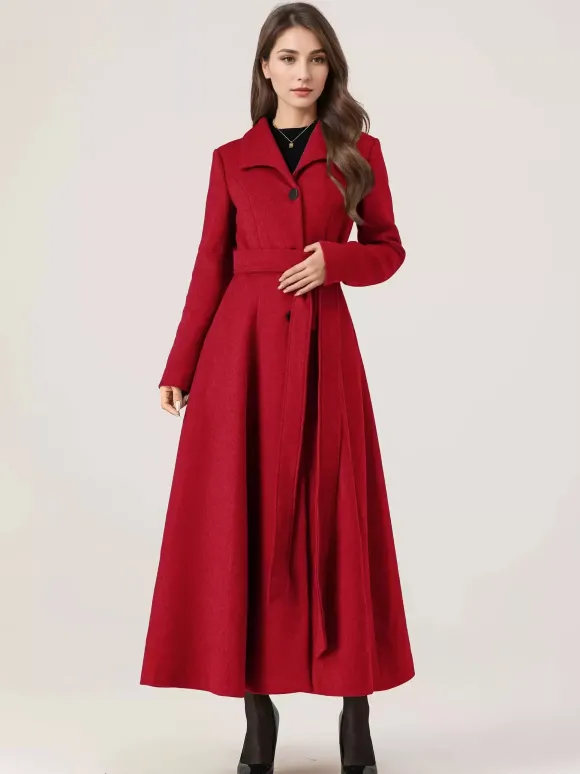 Manteau long évasé en laine gris ceinturé pour femme vêtement d'extérieur d'hiver long pour femme 2026