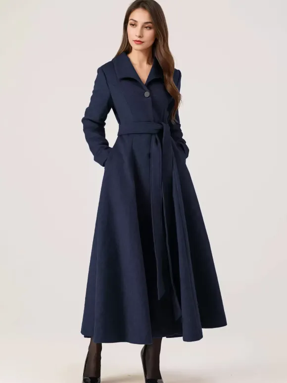 Manteau long évasé en laine gris ceinturé pour femme vêtement d'extérieur d'hiver long pour femme 2026