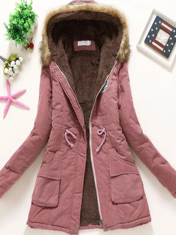 Manteau Matelassé Femme à Capuche avec Manches Longues à Zip avec Poches Coupe Cintrée à Lacets Bicolores Manteau Femme