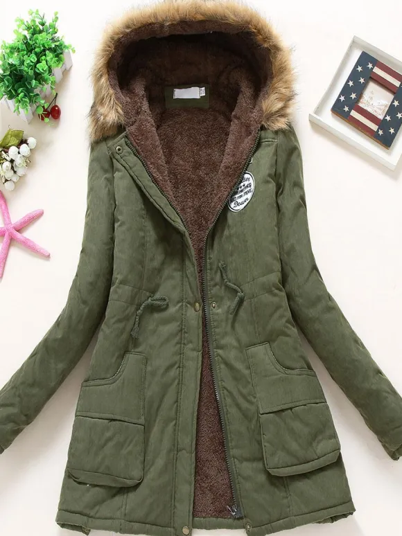 Manteau Matelassé Femme à Capuche avec Manches Longues à Zip avec Poches Coupe Cintrée à Lacets Bicolores Manteau Femme