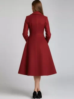 Manteau midi croisé en laine mélangée coupe trapèze évasée collection femme 2026