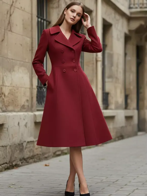Manteau midi croisé en laine mélangée coupe trapèze évasée collection femme 2026