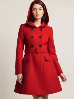 Manteau midi trapèze à capuche coupe croisée et ceinture pour femme 2026