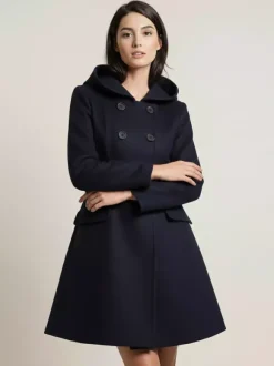 Manteau midi trapèze à capuche coupe croisée et ceinture pour femme 2026