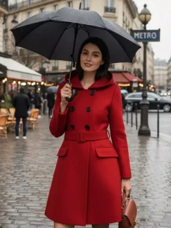 Manteau midi trapèze à capuche coupe croisée et ceinture pour femme 2026