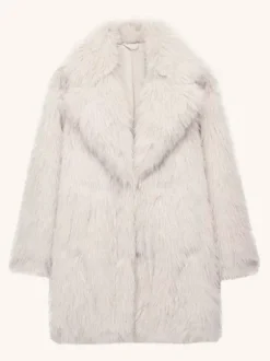 Manteau mi-long en fausse fourrure blanche à revers crantés Veste longue d'hiver écologique pour femme 2026