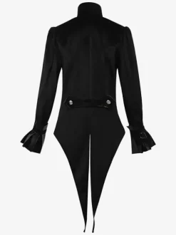 Manteau mi-long gothique noir pour femme trench slim col montant smoking palais